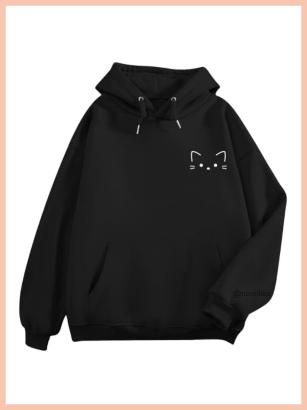 Fleece-Lined Cat Graphic Hoodie Kangaroo Pocket Long Sleeve Pullover